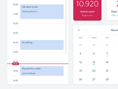 Play pool for a while blue calendar dashboard red widgets