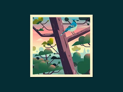 Landscape WIP birds blue jay sunset tree trees