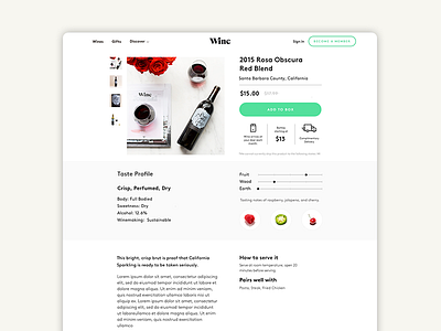 Winc Product Page art direction branding creative direction design product design ui ux user interface web web design