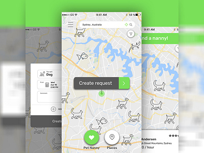 Pet App interface animal animals cat dog green interface map mobile mobileapp mobiledesign pet ui