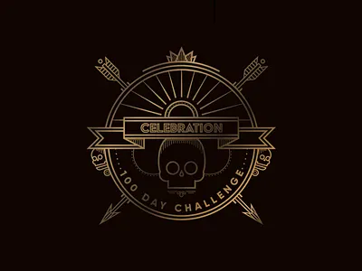 Day 100 - Celebration arrow badge celebrate celebration gold gradient line art skull typography