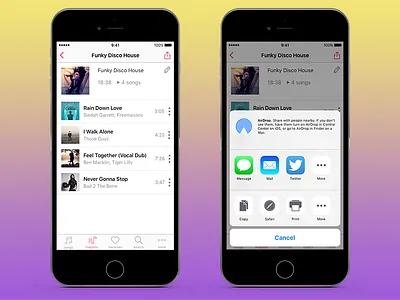 Music Player application disco iphone mobile app music player playlist song ux design