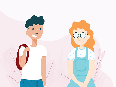 Shy Girl boy couple digital art girl glasses illustration plants relationship simple