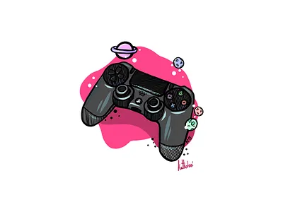 PS4 controller in the Space colorful gadget illustration pink planets ps4 ps4controller space