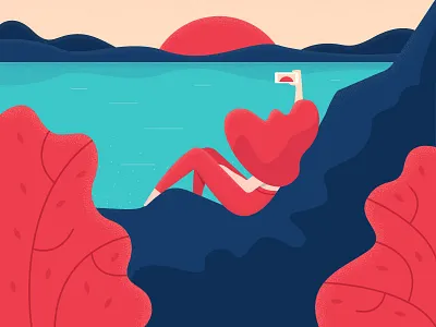 Girl & Sun enjoy girl illustration mount phone red river spring sun sunset trees