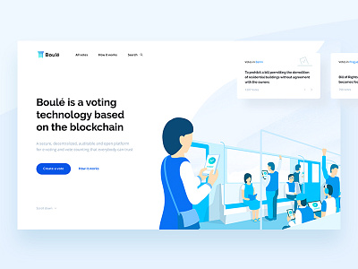 Boule — blockchain voting. Landing page. blockchain blue clean design illustrations landing page light ui ux vote voting