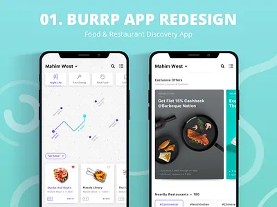 Burrp App - Find Restaurants & Food Near You app burrp food food app food order redesign restaurant ui