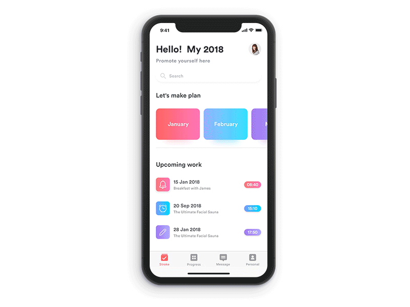 Calendar management animation app calendar colour iphonex management ui ux