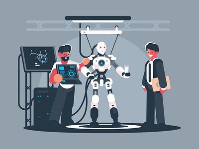 Presentation Robot character cyborg engineer flat illustration kit8 presentation robot technology vector