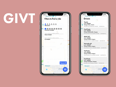 GIVT - Find a drive find a drive givt help l social travel app socia ui ux