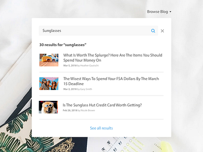Search results - dynamic dropdown / popover ui blog dropdown popover search blog search results search ui sunglasses ui