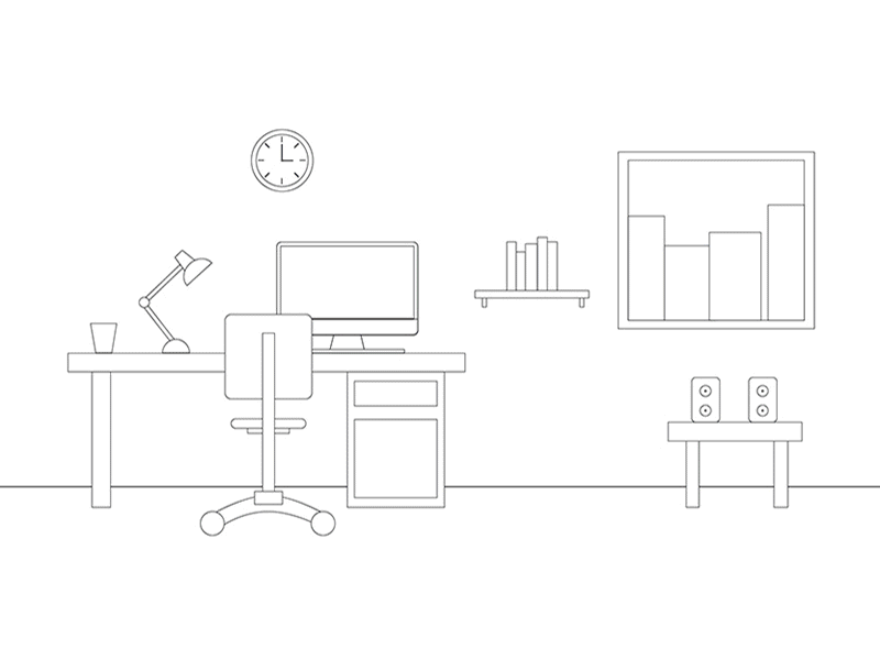 Designers Desk Animation animation black and white designer desk gif illustration night room sketch slideshow