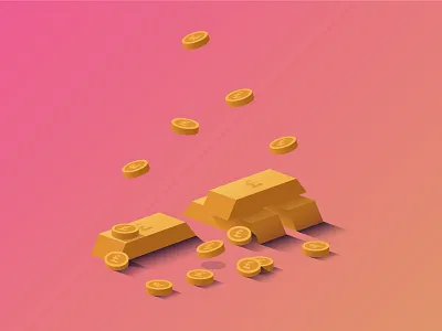 Isometric Gold angles cash crypto currency gold gradient isometric money shade shadow