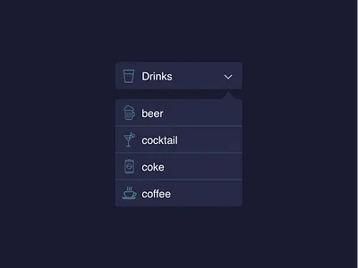 Dropdown beer cocktail coffee coke drinks dropdown ui ux