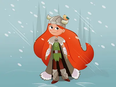 Viking Girl And Her Faithful Companion characterdesign. illustration digital art girl snowstorm viking