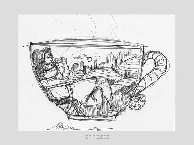 A Girl Sipping Tea concept pen sketch blackonewhitegk buddiescafe cafe concept firebeez niligiri ooty pen pencil sketch tea