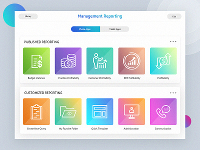 Management Reporting UI dashboard gradient reporting tiles ui