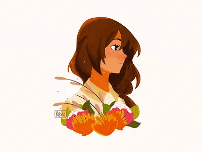 Profile shot art digital floral flower girl illustration profile texture