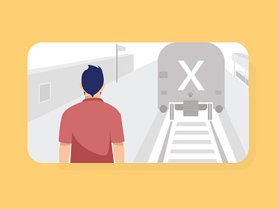 Never did us... grey illustration man red train vector yellow