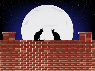 Cats on the Wall !!!! beauty cats design illustration moon night poster sky wall