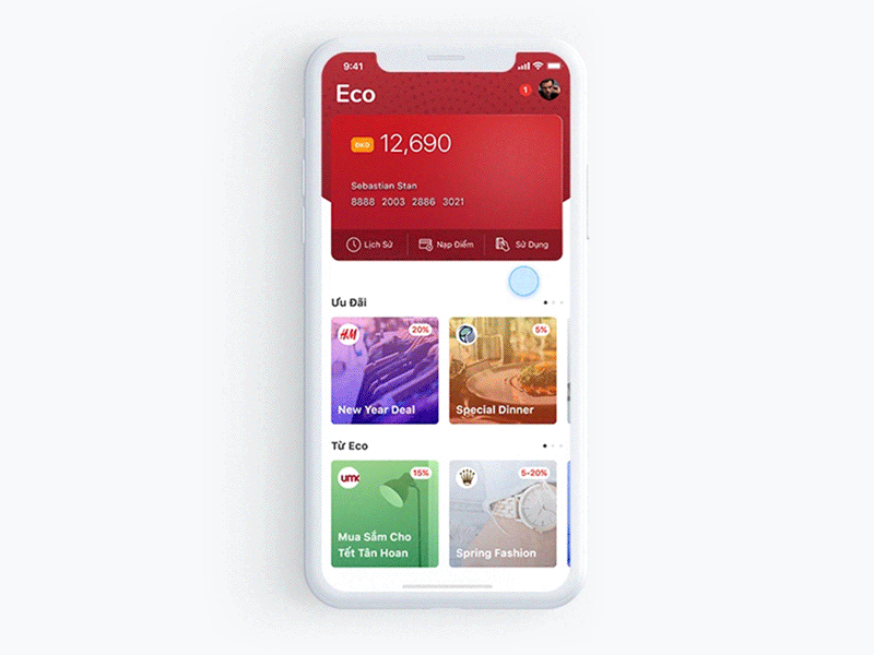 Eco Card Animation bee sight soft design iphone mobile prototype red ui uiux ux vietnam