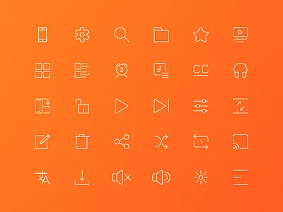 Video Player Icons Part 1 icon line orange player ui ux video