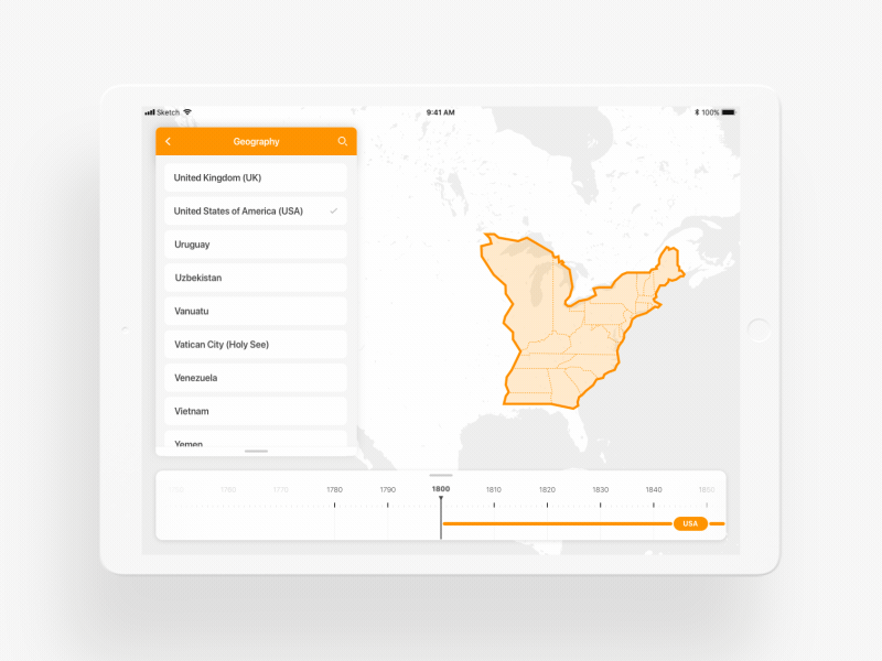 History App Animation animation app application hover ios ipad map mockup nabu popup project timeline