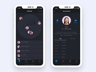 Perfect Match app dating gps interface ios iphone location matching mobile tracking ui ux