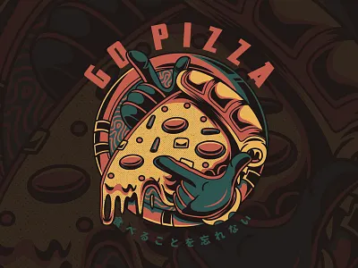 Go Pizza fashion food illustration japanese merch pizza poster retro vector