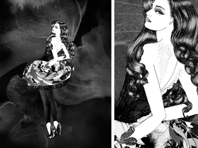 Packaging glam illustrations beauty black and white drawing fashion feminine floral glam hair care packaging illustrations