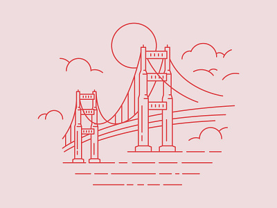 Golden Gate bridge california cloud golden gate illustration line monoline pink red san francisco sun the bay