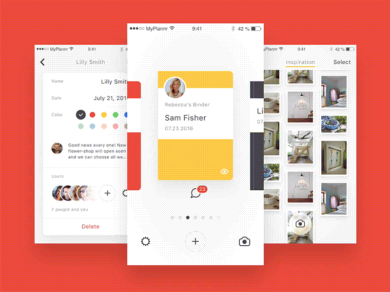 Planning Mobile App app binder card chat mobile photos red ui ux wedding