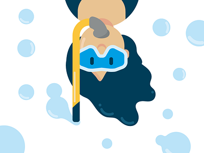 water character: diver bubbles character design diver flat ocean water