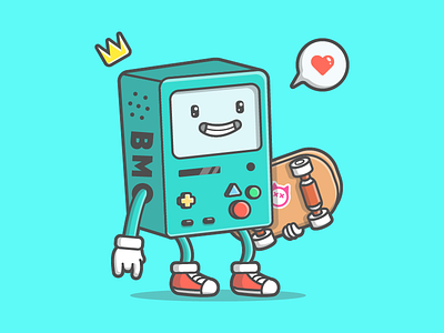 Let's play with BMO! 😋👌 bmo cartoon cute dribbble flat gameboy illustration illustrator love skate skateboard vector