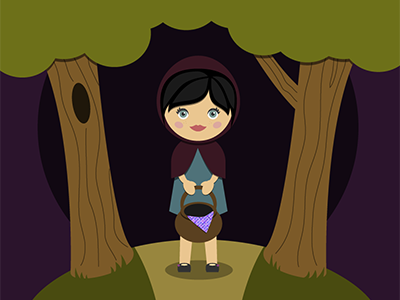 Little Aubergine Riding Hood character flat design girl illustration little red riding hood scene vector