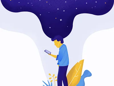 Head in the stars daydream illustration iphone music spotify vector walking