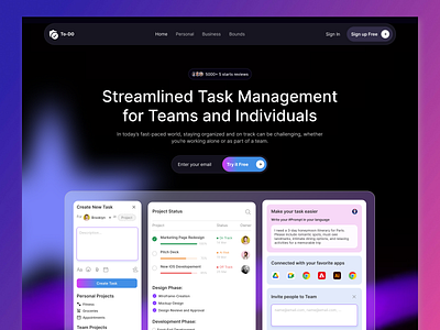 Task Management SaaS Landing Page calendar chatbot landing page management productivity project management saas saas landing page saas website task task management task management landing page task management website tasks team management time tracking ui design uiux web design