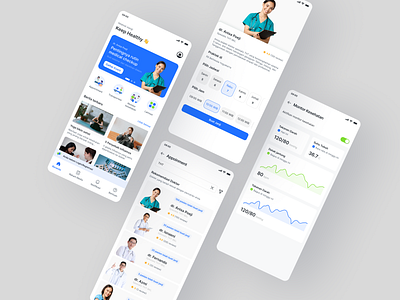 Empowering Healthcare Digitally appointment booking clean design digital health doctor finder health monitoring health tracking healthcare medical app minimalist design mobile app ui design ux design