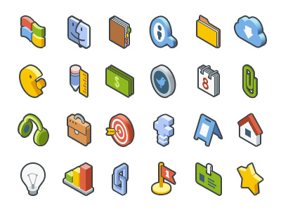 Isometric Icon Set calendar development facebook folder headphones idea isometric mac search smm web windows