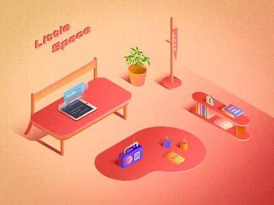 Small space afternoon tea furniture home illustration life love pad radio room