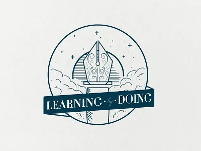 Learning by Doing badge exploration line art line illustration pen tool typography