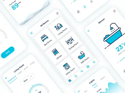 Smart Home App app cards clean control easy home ios mockup rooms smart temperature ui