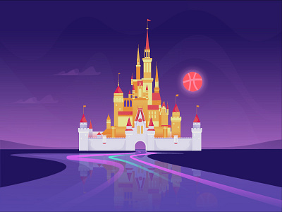 Hello Dribbble !! art artwork castle clean color creative debut design disney disneyland dribbble flat gradient graphic graphic design hello dribbble illustration landscape minimal water