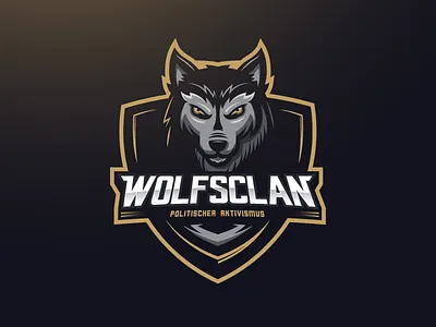 Wolfsclan animal black brand company esport game gold logo mascot shield sport wolf