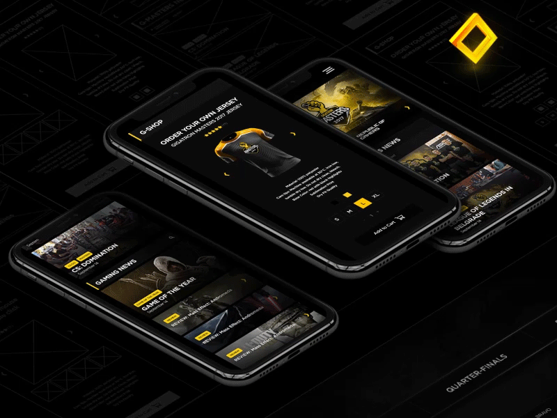 Gigatron Masters mobile shop animation blog esports gaming naviagtion responsive shop slider swipe topic ui ux wireframe