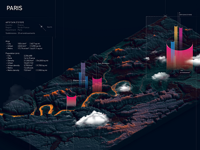 Atlas - Paris, FR 3d city data earth geography isometric map paris surface terrain ui ux. design