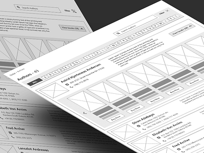 Wireframing Inspiration- Alphabet filter for data list (Authors) alphabet filter authors books buy count data list low fidelity search ui ux wireframe