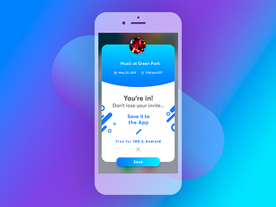 Pop up screen for Invitation app app blue card design interface mobile photoshop ui ux white