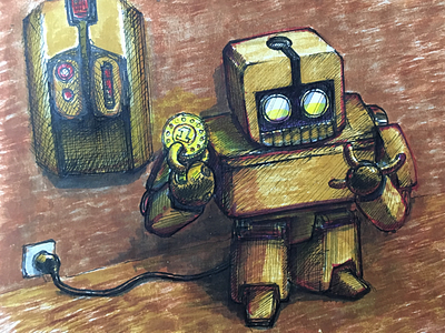 Sketch artwork brush markers coin illustration ink robot sketch