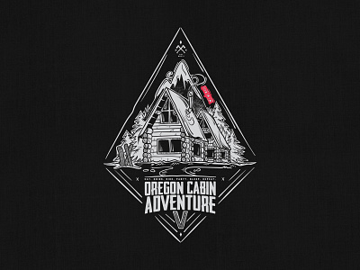 Oregon Cabin Adventure V adventure black and white cabin drawing illustration mountains mt hood oregon ski snowboard trees typography